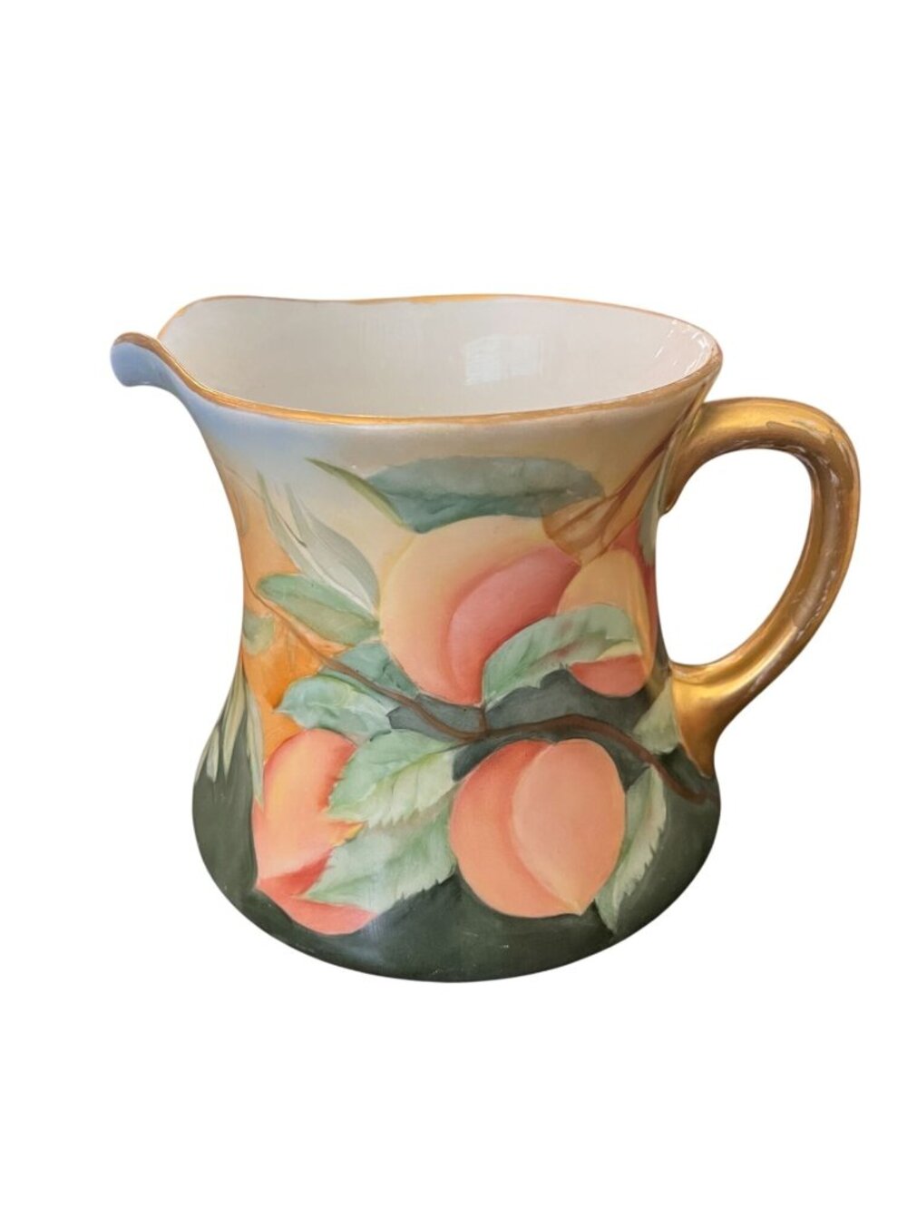 Vintage Limoges France Peach Leaf Pattern Gold Accents Pitcher 6"